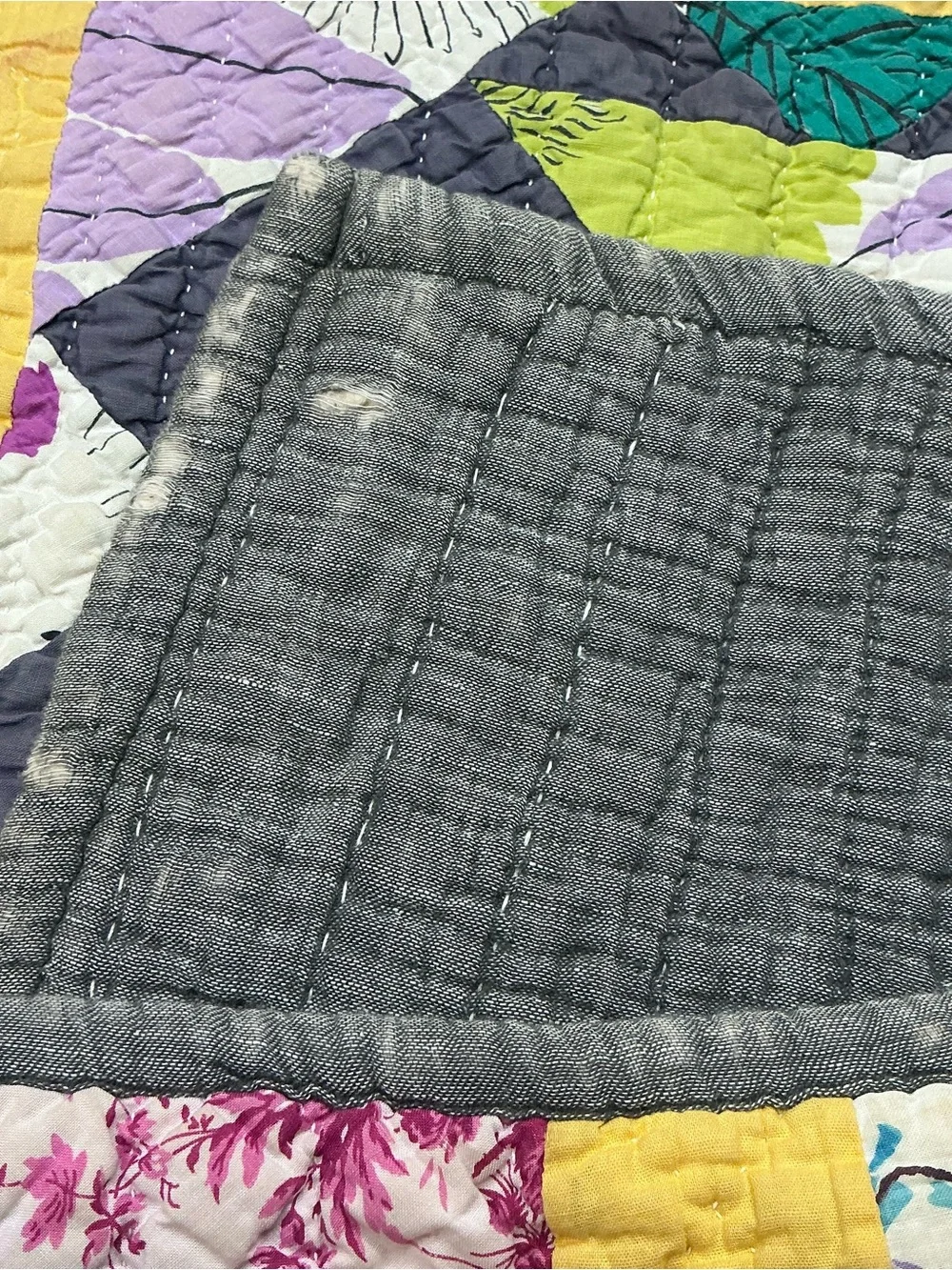 Vintage handstitched cross pattern multicolored patchwork quilt 70 x 75 USA made